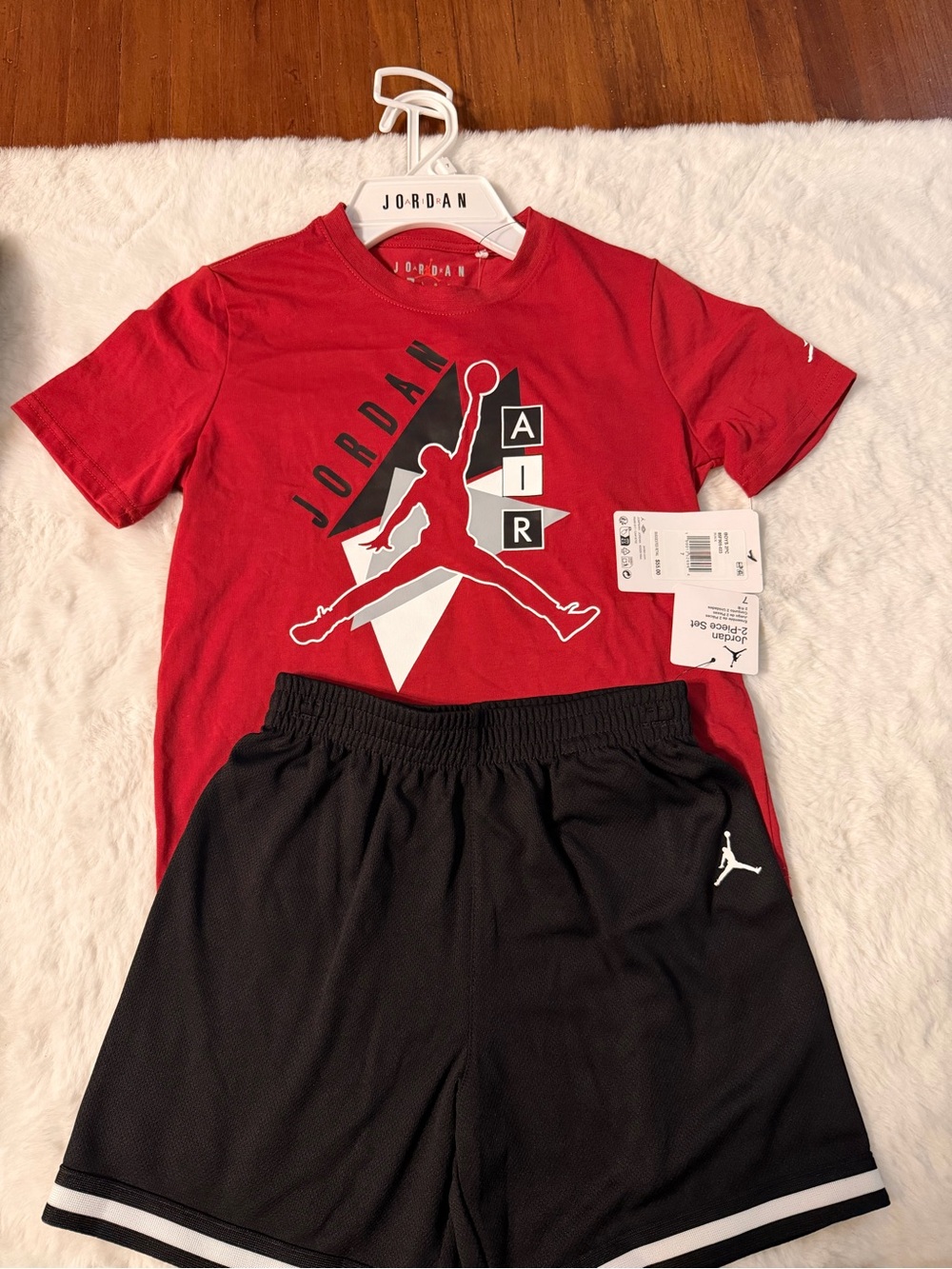 Jordan Red Graphic Tee and Black Jumpman Shorts Set